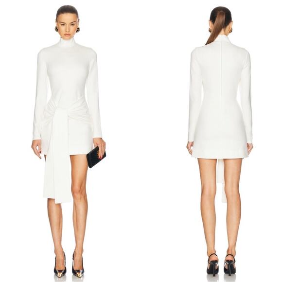 ALEXIS Tracee Long Sleeve High Neck Drape Twist Tie White Mini Dress Size XS - Picture 1 of 14